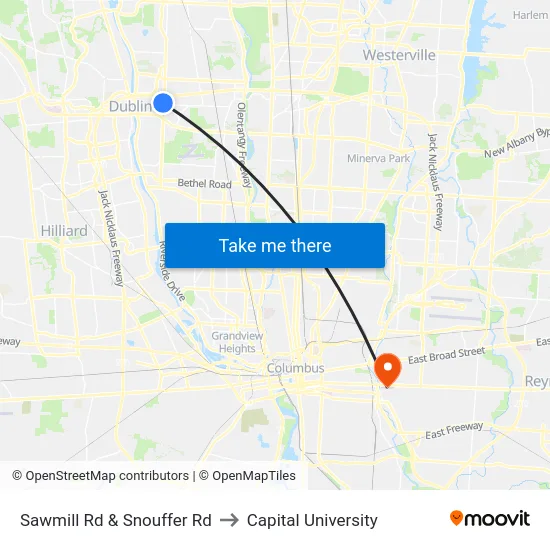 Sawmill Rd & Snouffer Rd to Capital University map