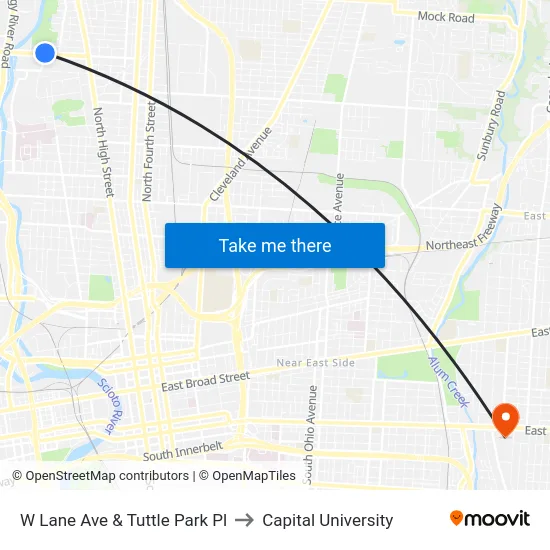 W Lane Ave & Tuttle Park Pl to Capital University map