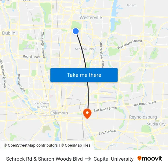 Schrock Rd & Sharon Woods Blvd to Capital University map