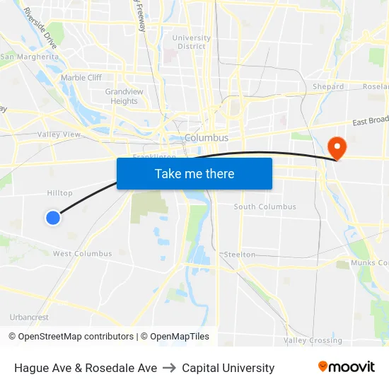 Hague Ave & Rosedale Ave to Capital University map