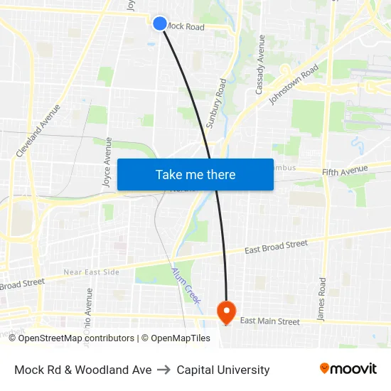 Mock Rd & Woodland Ave to Capital University map