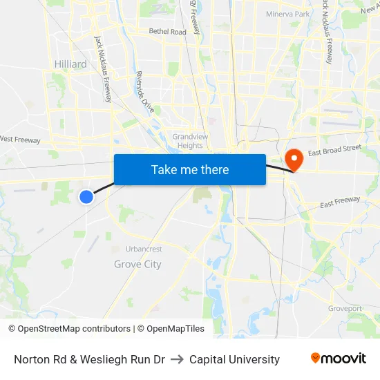 Norton Rd & Wesliegh Run Dr to Capital University map