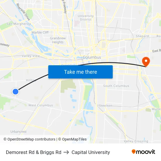 Demorest Rd & Briggs Rd to Capital University map