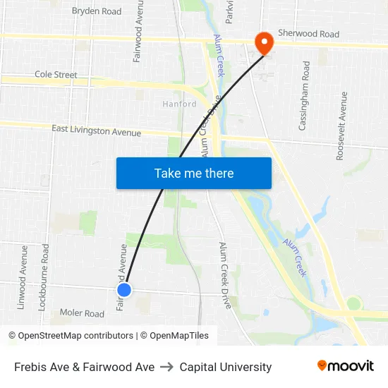 Frebis Ave & Fairwood Ave to Capital University map