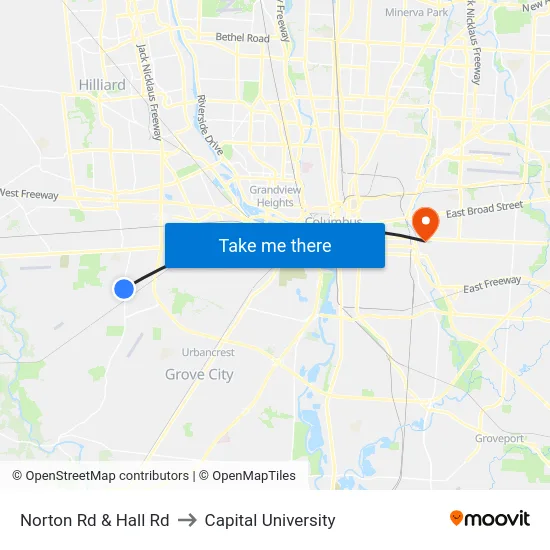 Norton Rd & Hall Rd to Capital University map