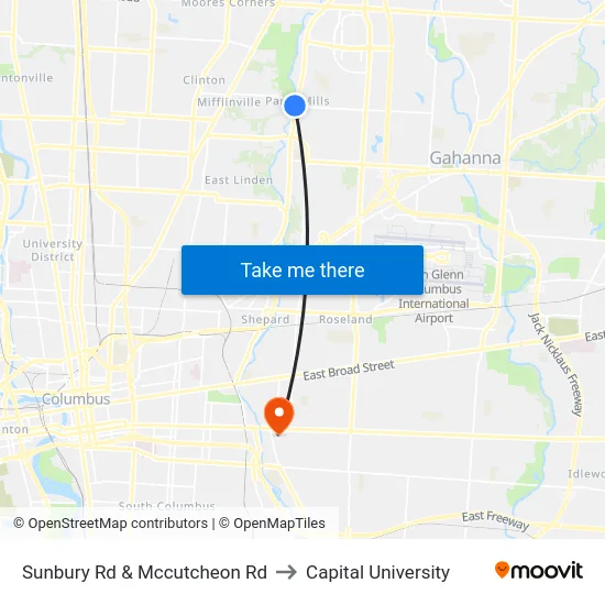 Sunbury Rd & Mccutcheon Rd to Capital University map