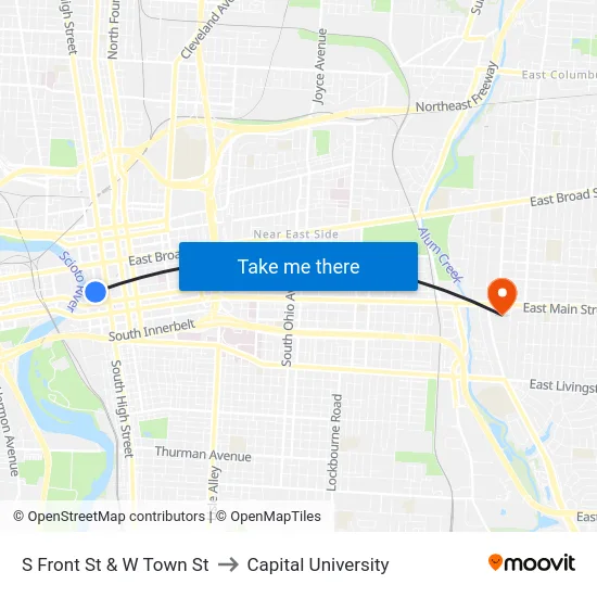 S Front St & W Town St to Capital University map