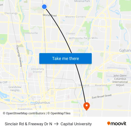 Sinclair Rd & Freeway Dr N to Capital University map