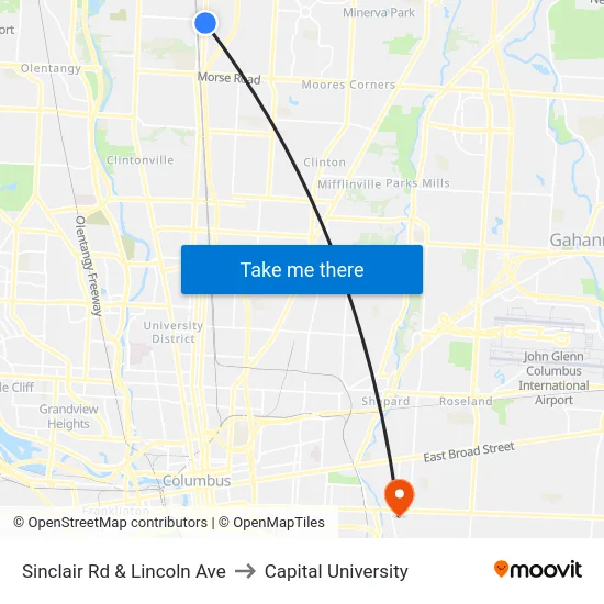 Sinclair Rd & Lincoln Ave to Capital University map