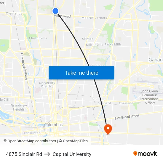4875 Sinclair Rd to Capital University map