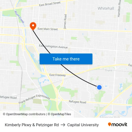 Kimberly Pkwy & Petzinger Rd to Capital University map