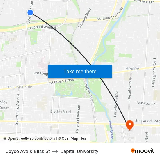 Joyce Ave & Bliss St to Capital University map