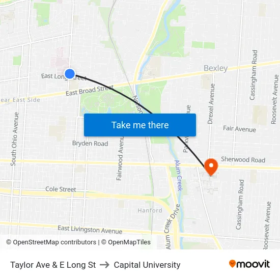 Taylor Ave & E Long St to Capital University map