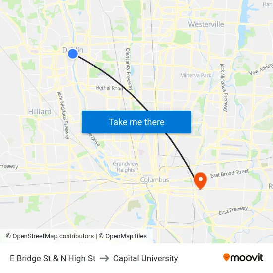 E Bridge St & N High St to Capital University map