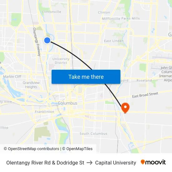 Olentangy River Rd & Dodridge St to Capital University map