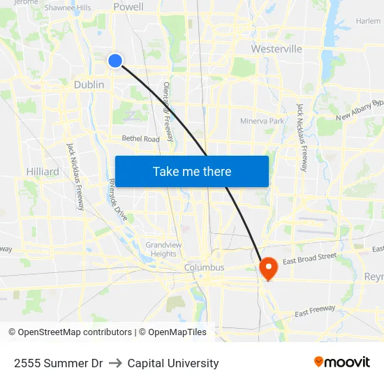 2555 Summer Dr to Capital University map