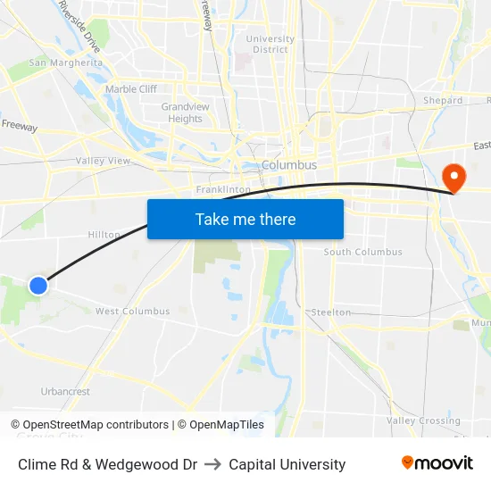 Clime Rd & Wedgewood Dr to Capital University map