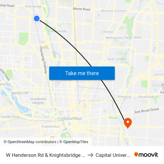 W Henderson Rd & Knightsbridge Blvd to Capital University map