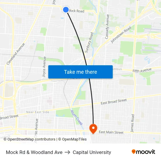 Mock Rd & Woodland Ave to Capital University map