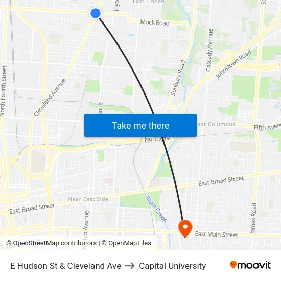 E Hudson St & Cleveland Ave to Capital University map