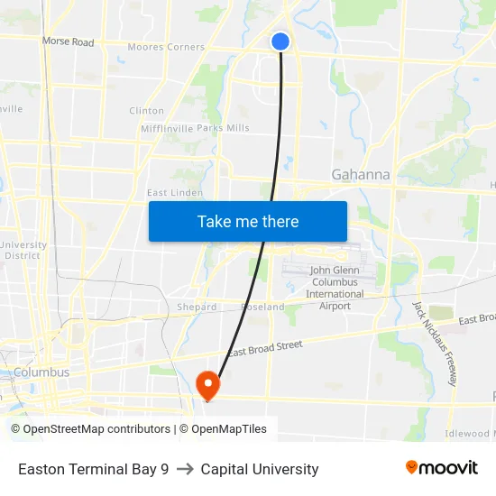 Easton Terminal Bay 9 to Capital University map