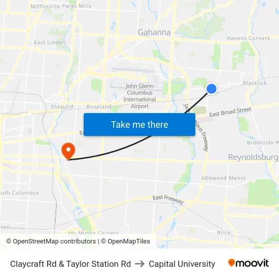 Claycraft Rd & Taylor Station Rd to Capital University map