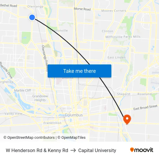 W Henderson Rd & Kenny Rd to Capital University map