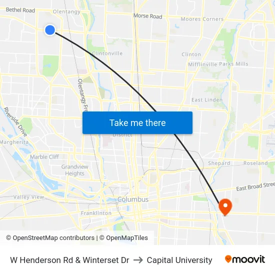 W Henderson Rd & Winterset Dr to Capital University map