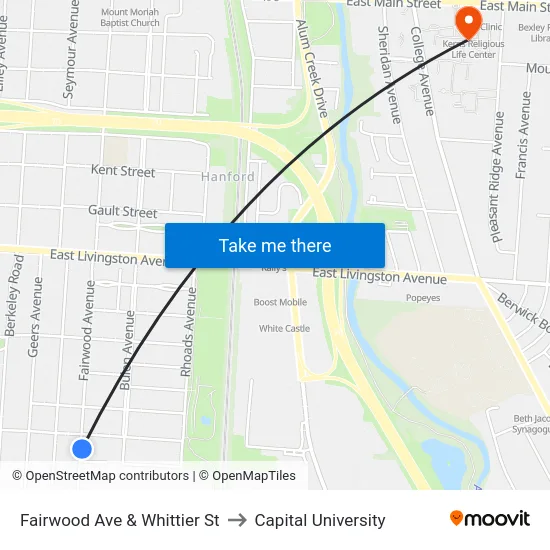Fairwood Ave & Whittier St to Capital University map