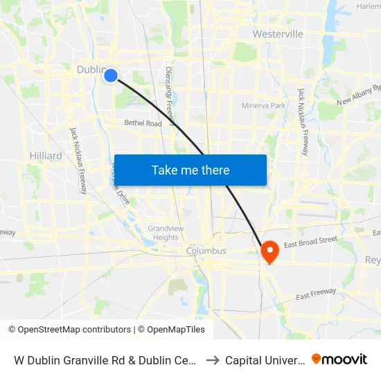 W Dublin Granville Rd & Dublin Center Dr to Capital University map