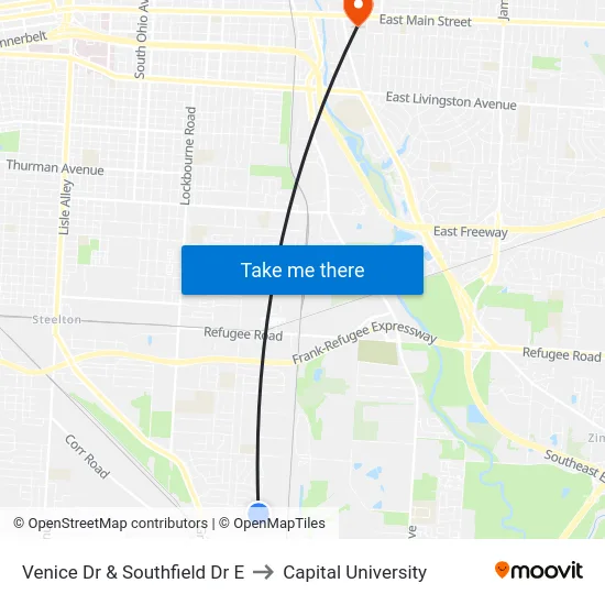 Venice Dr & Southfield Dr E to Capital University map