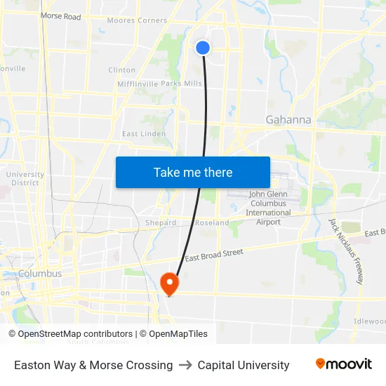 Easton Way & Morse Crossing to Capital University map
