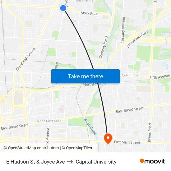 E Hudson St & Joyce Ave to Capital University map
