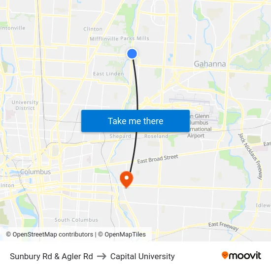 Sunbury Rd & Agler Rd to Capital University map