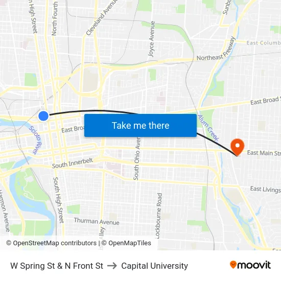 W Spring St & N Front St to Capital University map