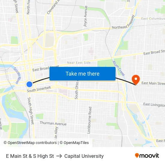 E Main St & S High St to Capital University map
