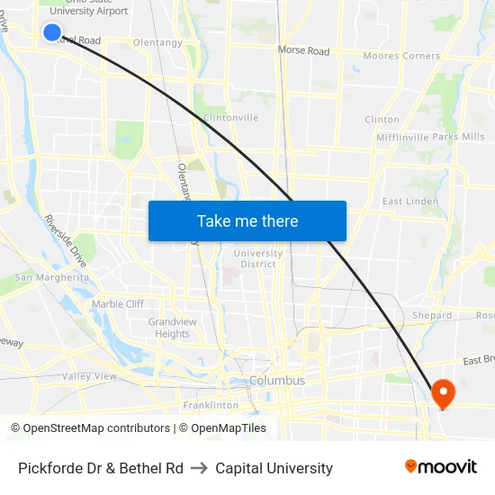 Pickforde Dr & Bethel Rd to Capital University map