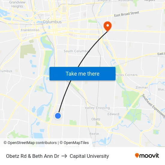 Obetz Rd & Beth Ann Dr to Capital University map