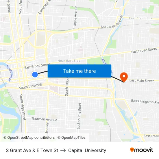 S Grant Ave & E Town St to Capital University map