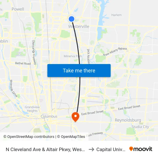 N Cleveland Ave & Altair Pkwy, Weststar Place to Capital University map