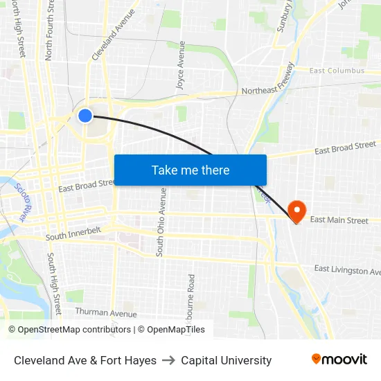 Cleveland Ave & Fort Hayes to Capital University map