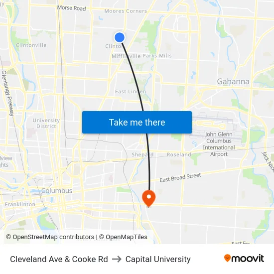Cleveland Ave & Cooke Rd to Capital University map