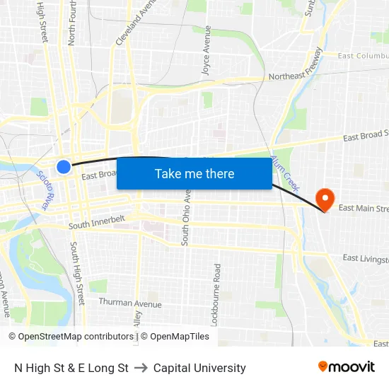 N High St & E Long St to Capital University map