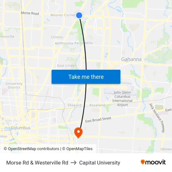 Morse Rd & Westerville Rd to Capital University map