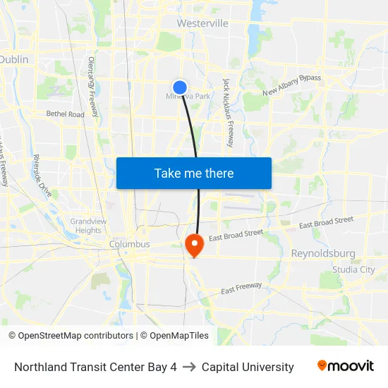 Northland Transit Center Bay 4 to Capital University map
