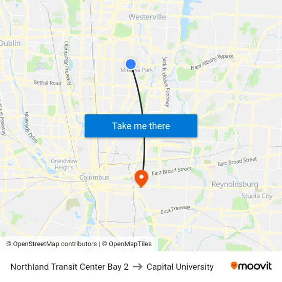 Northland Transit Center Bay 2 to Capital University map
