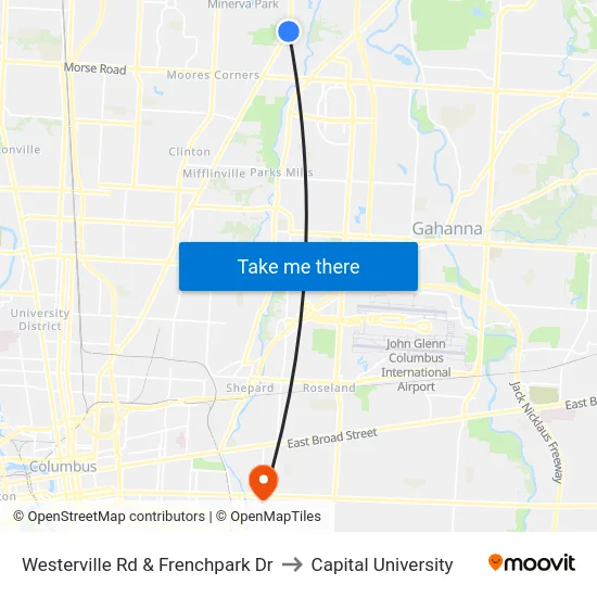 Westerville Rd & Frenchpark Dr to Capital University map
