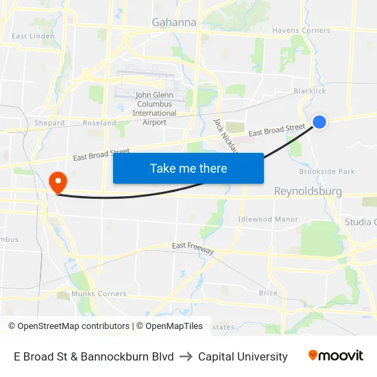 E Broad St & Bannockburn Blvd to Capital University map