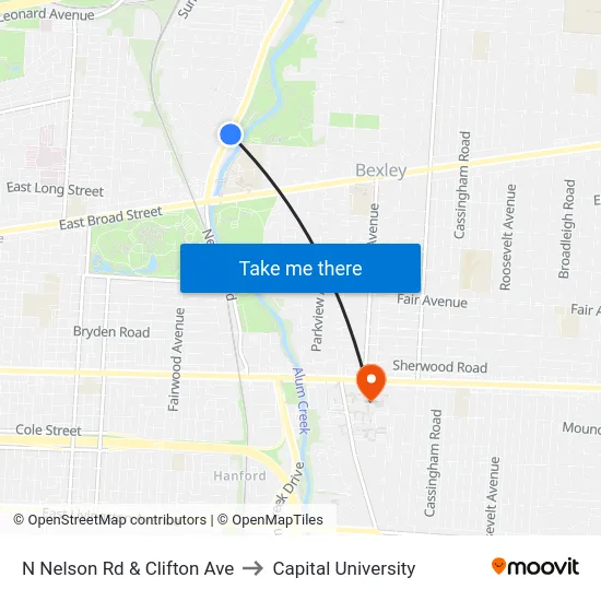 N Nelson Rd & Clifton Ave to Capital University map