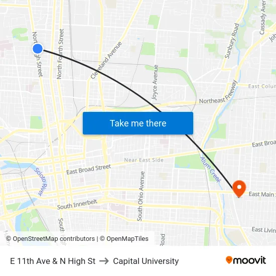 E 11th Ave & N High St to Capital University map